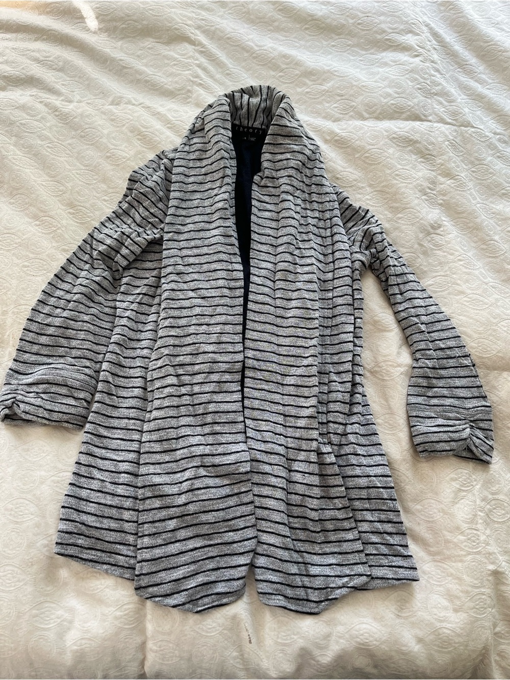 Theory Gray Striped Open-Front Cardigan size small